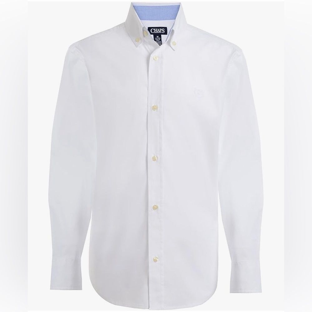 NWT Chaps Boys' White Long Sleeve Solid Button-Down Woven Shirt Size 7